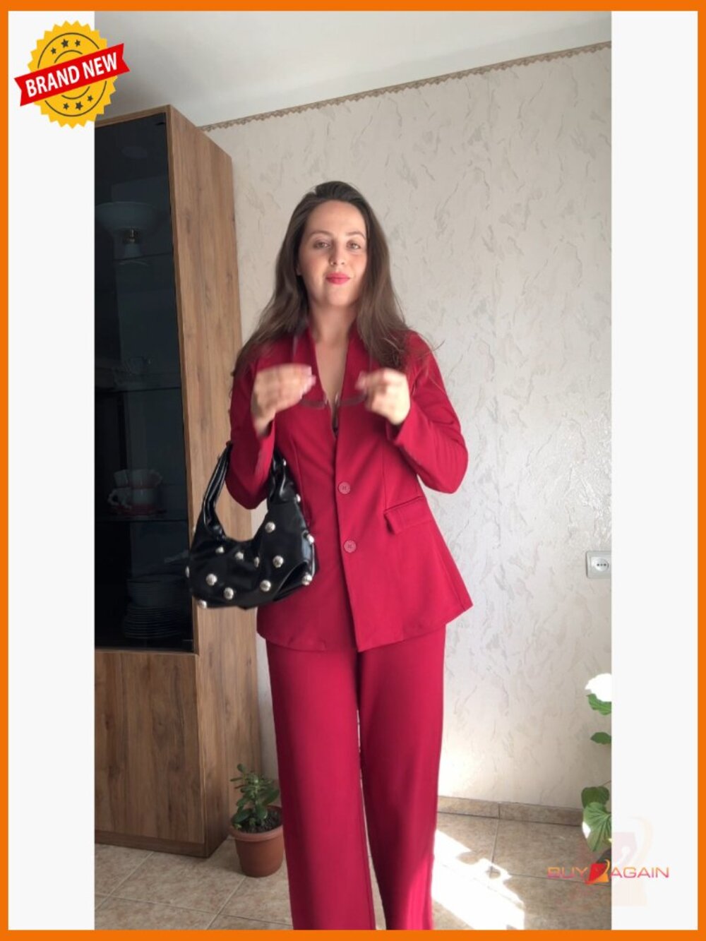 Women's 2 Piece Pantsuit Set Business Casual Blazer & Straight Leg Pants Office - Picture 7 of 7